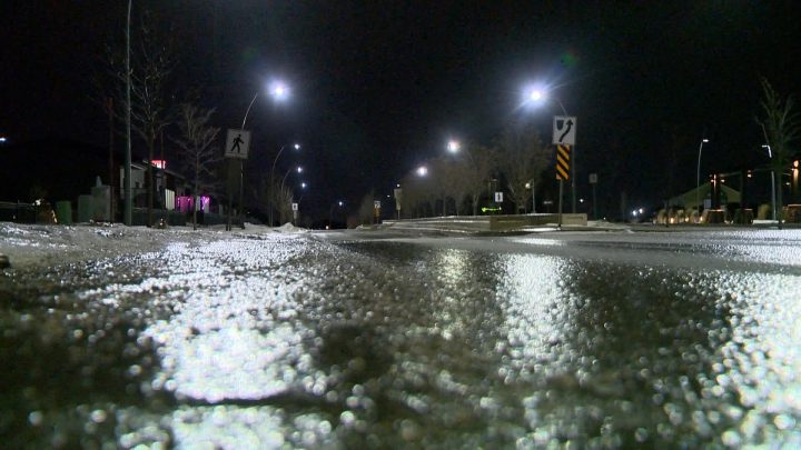 Freezing rain overnight Thursday has left many streets and sidewalks in Saskatoon slippery.