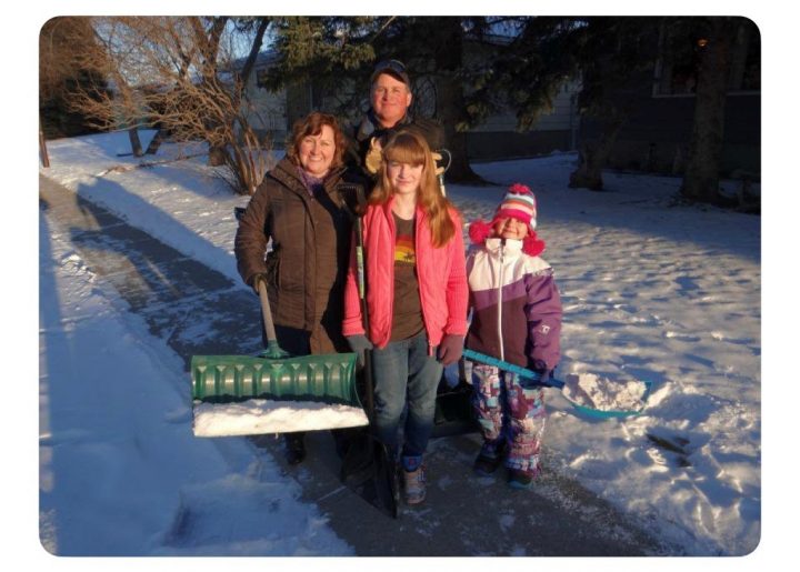 Kathy Sokolan-Oblak's family was recently nominated as "Snow Angels" for helping to keep their neighbour's sidewalks clear during the winter months.