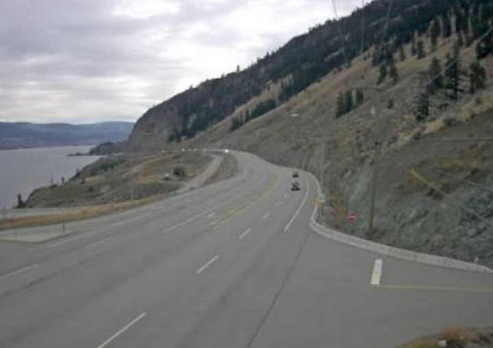 Road conditions in the Okanagan, between Peachland and Summerland. Many parts in the southern half of British Columbia are currently snow-free, from the Cariboo to the Okanagan.