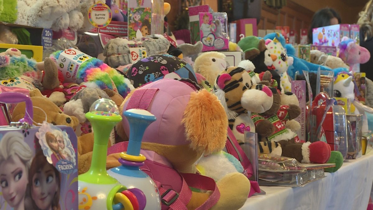 Thousands of toys collected for Montreal less fortunate children living women's shelters at the 27th annual Toy Tea event. 