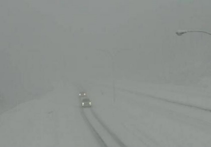 A webcam photo showing road conditions along the Zopkios section of the Coquihalla Highway from Tuesday afternoon. Driving conditions can change quickly along B.C’s mountain passes.