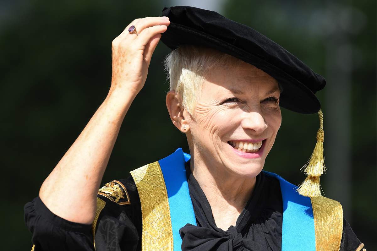 Annie Lennox OBE attends the Glasgow Caledonian University where she was being installed as the new Chancellor on July 2, 2018 in Glasgow, Scotland.