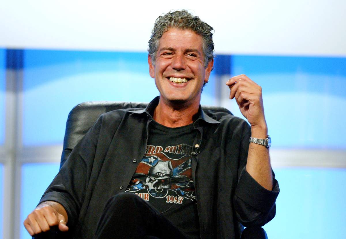 Anthony Bourdain attends a panel discussion for ‘Anthony Bourdain: No Reservations’ at the Beverly Hilton Hotel on July 16, 2005, in Beverly Hills, Calif.