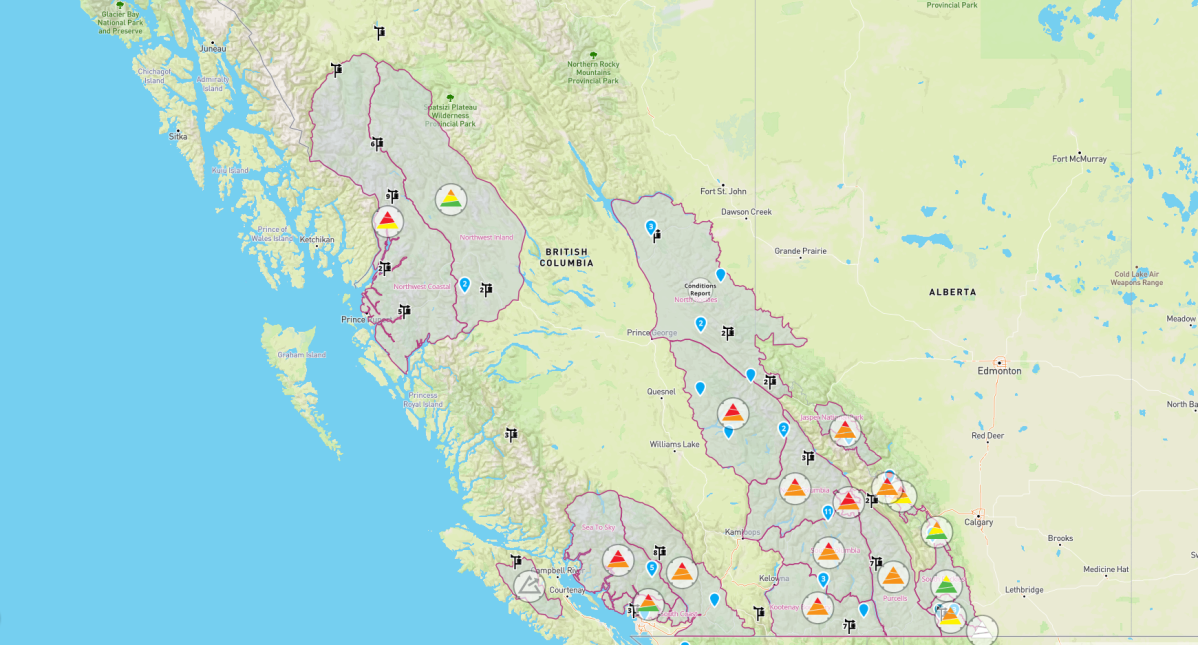 Avalanche Canada has issued warnings for most mountain regions in B.C.