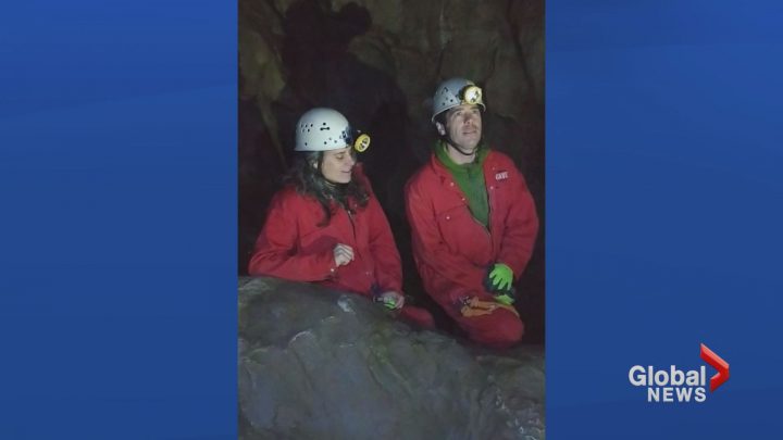 Ellen Braun and Joe Shea, who are part of a musicial duo "Trundled" are seen in this undated handout photo doing a sound check. Ellen Braun and Joe Shea, who are part of a musicial duo called Trundled, will sing in a cave under Grotto Mountain near Canmore, Alberta, in December.