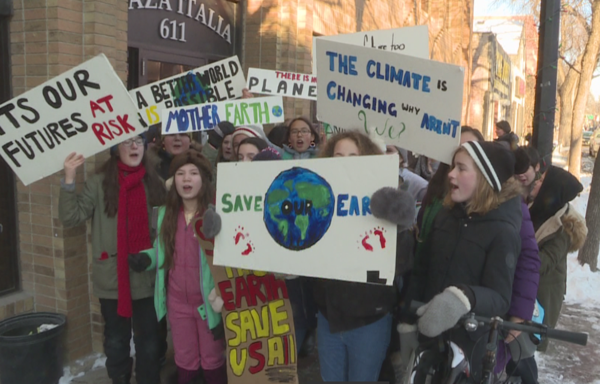 Ecole River Heights students protesting against climate change.