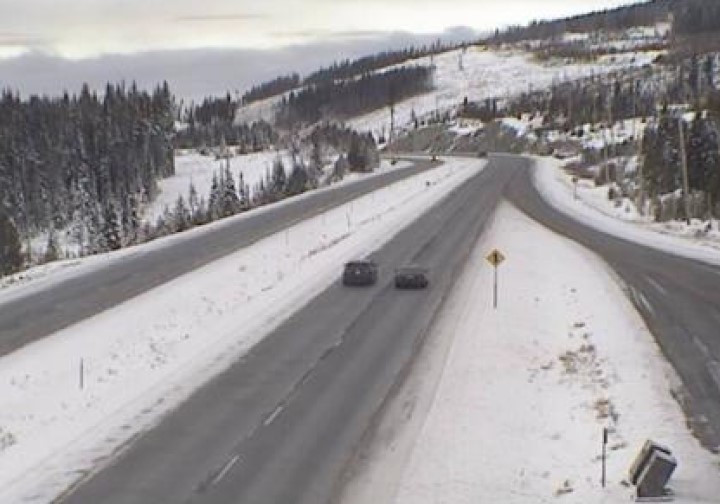 The view from a DriveBC traffic cam on the Okanagan Connector on Sunday morning. The camera is looking west at Elkhart.