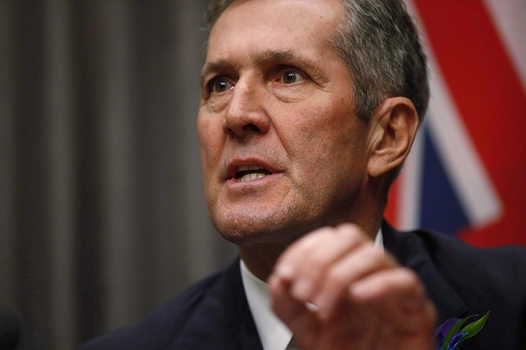 Manitoba Premier Brian Pallister speaks to media at the Manitoba Legislature in Winnipeg on Nov. 20, 2018.