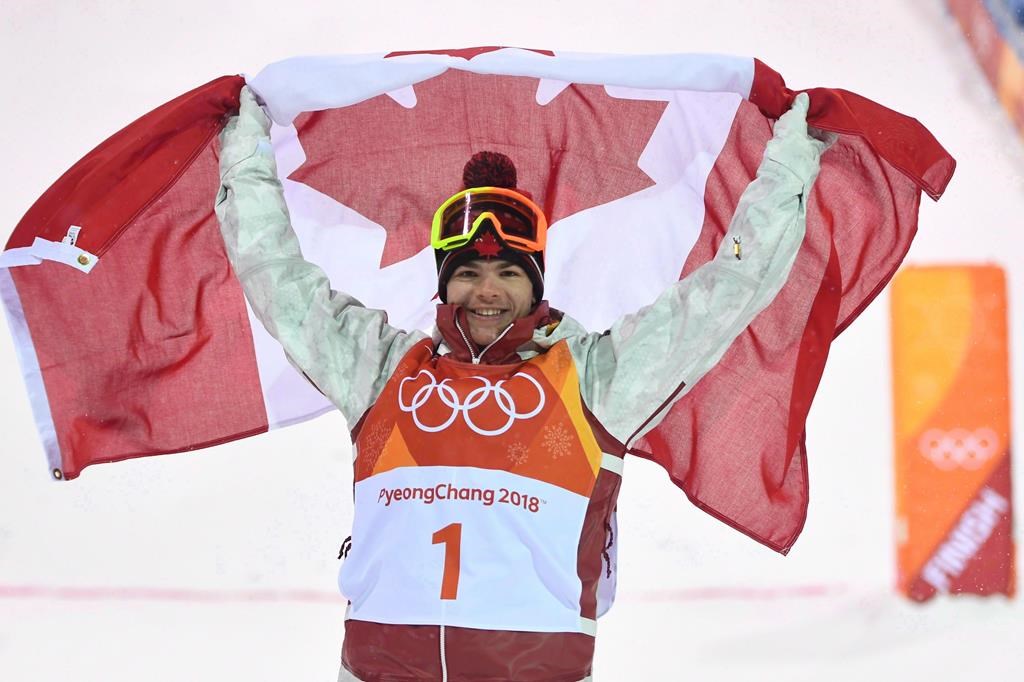 Canada's Mikael Kingsbury celebrates after winning the men's moguls at the 2018 Winter Olympic Games at Phoenix Snow Park in Pyeongchang, South Korea, Monday, Feb. 12, 2018. Freestlye ski star Mikael Kingsbury has won the 2018 Lou Marsh Trophy as Canada's athlete of the year.