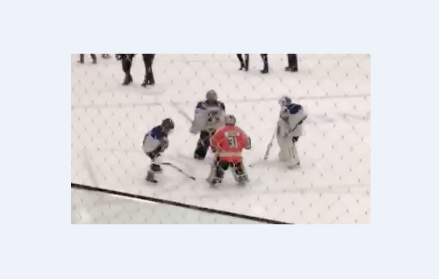 Florence Eaton captured these Atom B hockey players having a dance-off at centre ice. 