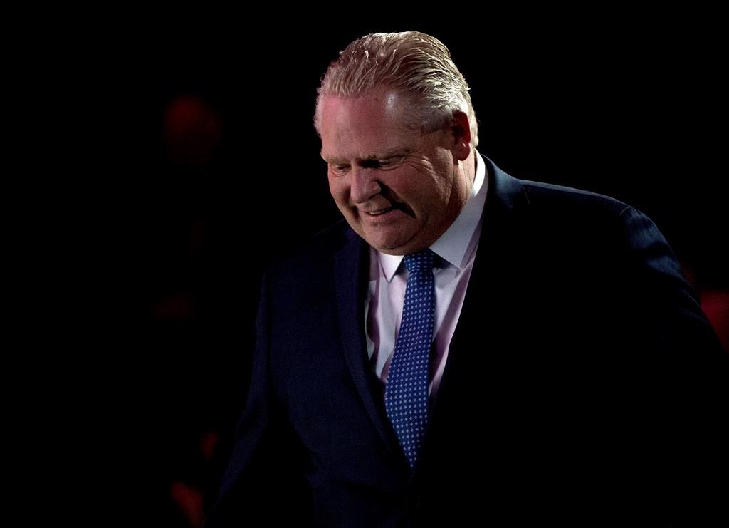 Ontario Premier Doug Ford arrives to speak in Toronto on Wednesday December 12, 2018.
