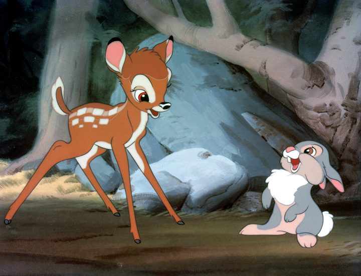 Bambi and Thumper are shown in the Walt Disney film "Bambi," from 1942.