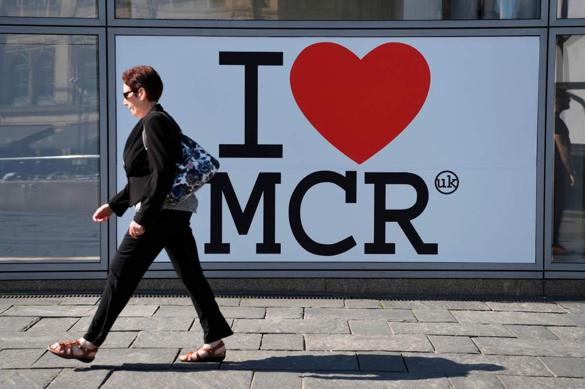 A sign of support for Manchester set up in the wake of the Manchester Arena bombing in central Manchester on May 22, 2018. PAUL ELLIS/AFP/Getty Images