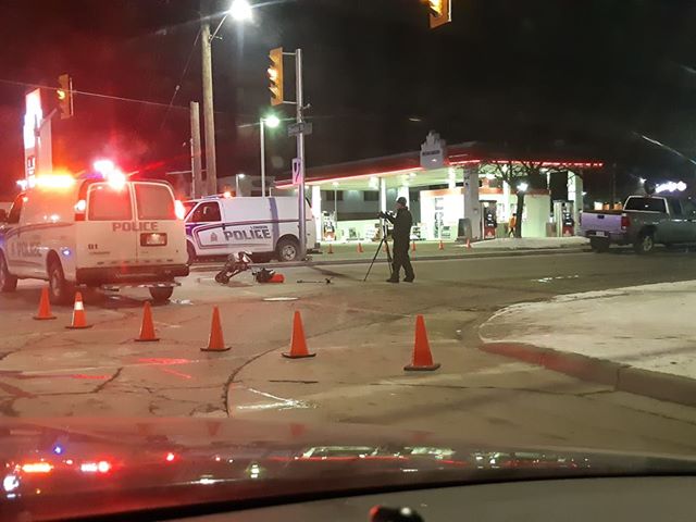 The scene of Saturday's collision at Highbury Avenue and Dundas Street, which sent one man to hospital with life-threatening injuries.