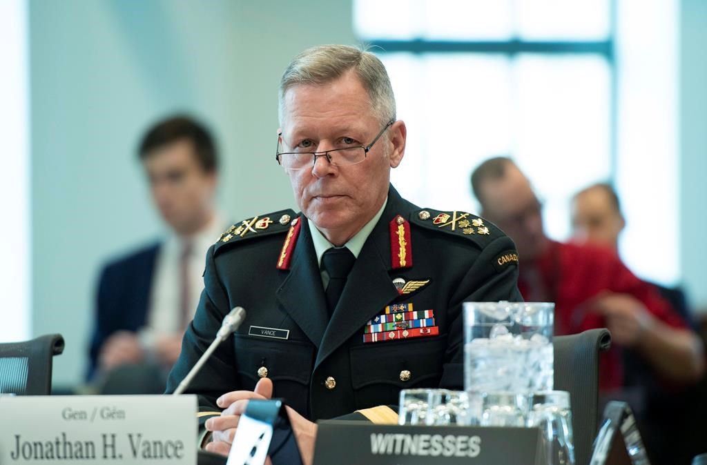 Chief of the Defence Staff Jonathan Vance prepares to appear before the Standing Committee on National Defence on Parliament Hill in Ottawa on Thursday, Dec. 6, 2018. THE CANADIAN PRESS/Justin Tang.