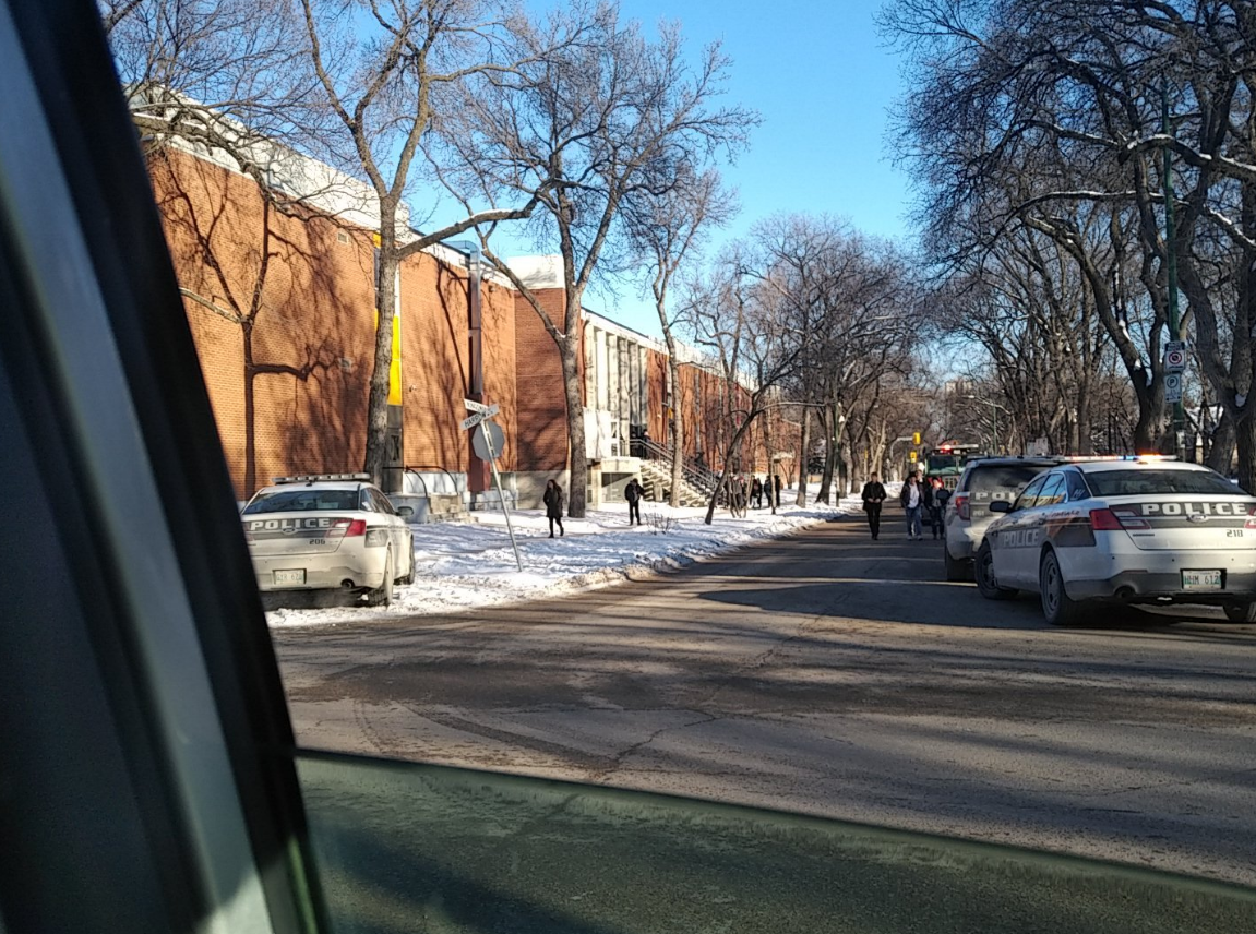 Winnipeg police and first responders at Kelvin High School Thursday, Dec. 6, 2018.