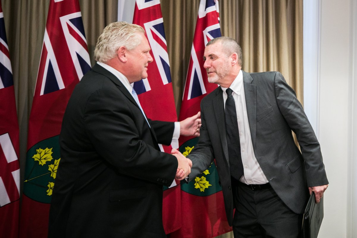 Premier Doug Ford, left, met with City of Kawartha Lakes Mayor Andy Letham on Monday to discuss a number of municipal issues.