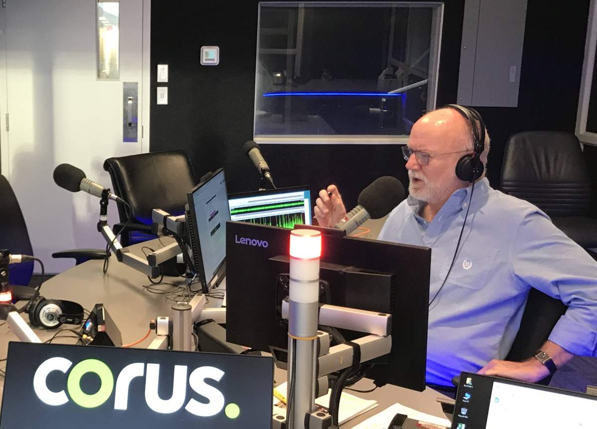 Jon McComb and Phillip Till on the air together Monday, Dec. 3 as McComb marks 35 years on the air at CKNW. Credit: