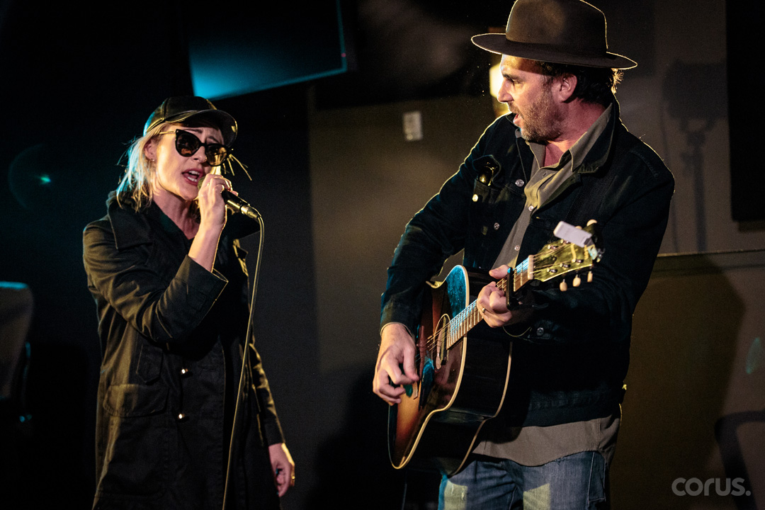 (L-R) Emily Haines and James Shaw during an acoustic ‘Sugar Beach Session’ for 102.1 The Edge at Corus Quay in Toronto, on Sept. 24, 2018.