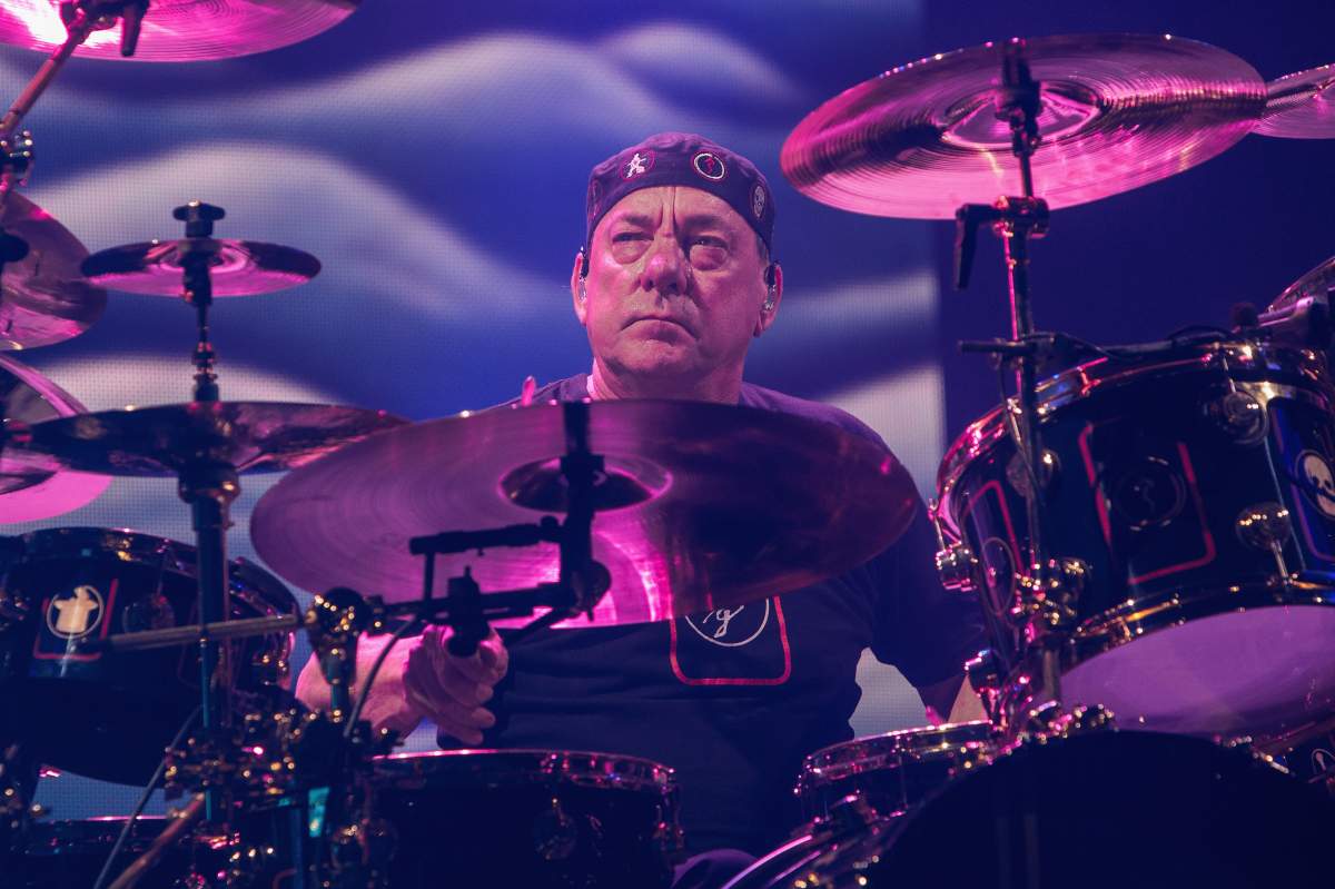 Neil Peart of Rush onstage during the ‘R40 Live’ tour at KeyArena on July 19, 2015, in Seattle, Washington.