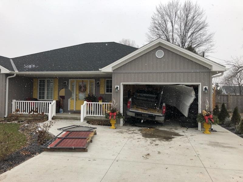 Middlesex OPP were called to reports of a vehicle crashing into a garage in Glencoe.