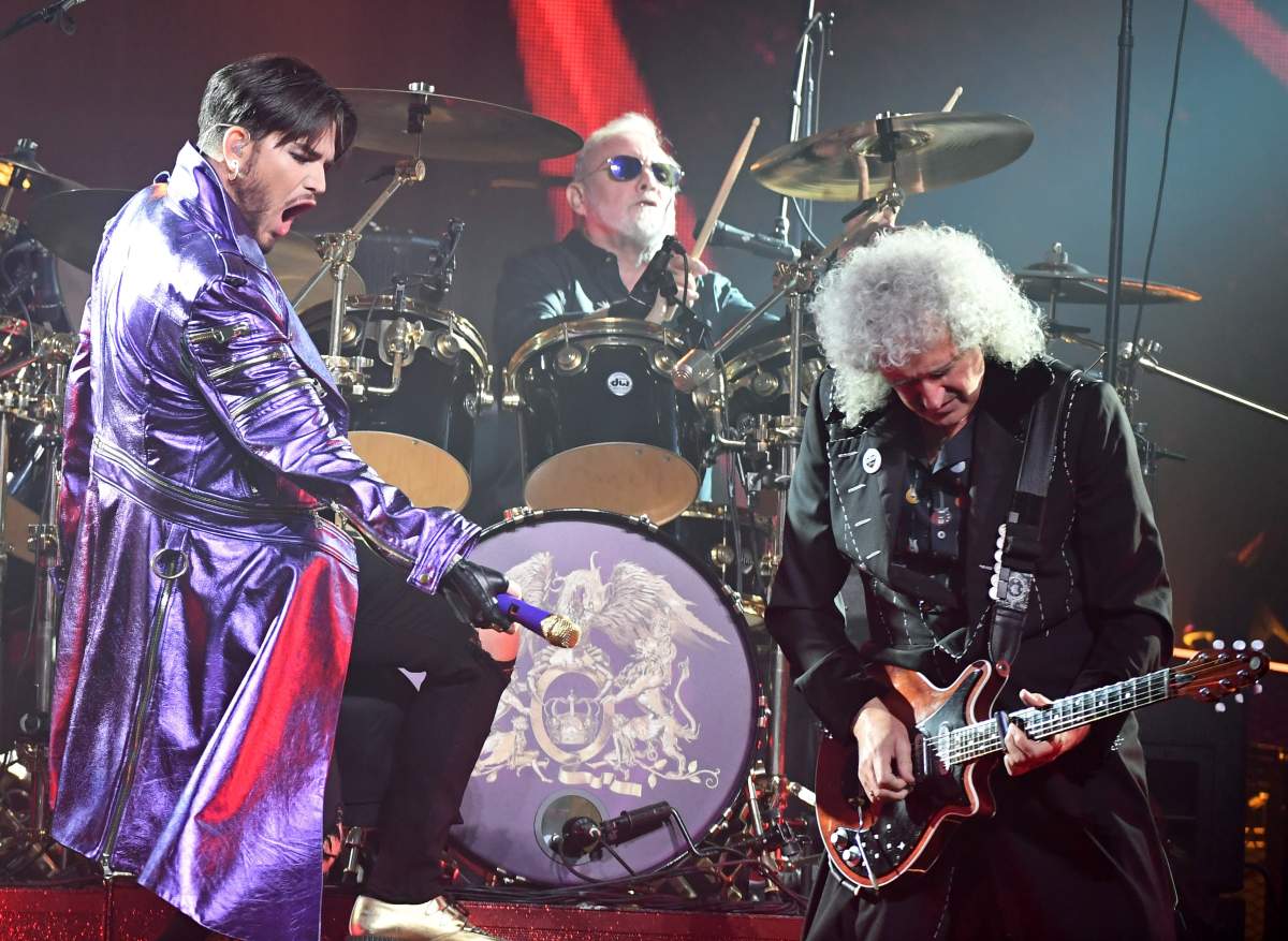 (L-R) Adam Lambert, Roger Taylor and Brian May of Queen + Adam Lambert perform at the Park Theater at Park MGM on Sept. 1, 2018 in Las Vegas, Nev.