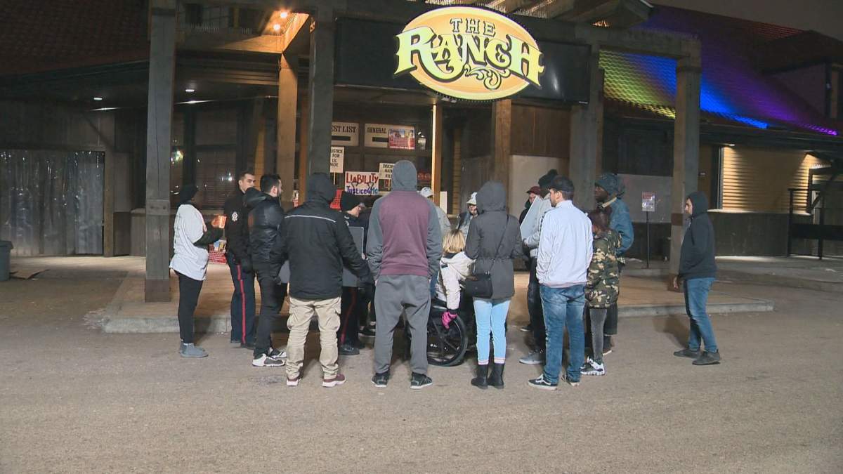 A protest is held at the Ranch Roadhouse in south Edmonton.  November 2018.