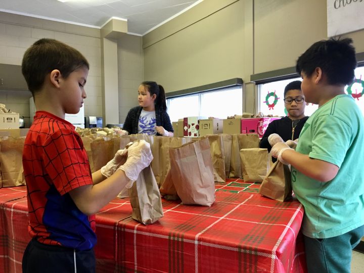 Most of the 220 students at St. Bernadette School in Edmonton’s Beverly neighbourhood were busy on Tuesday, preparing 500 lunches to be delivered to homeless Edmontonians who could use a meal.