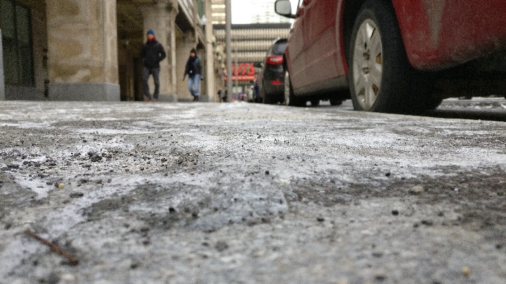 Ice on a Montreal sidewalk. Saturday, Dec. 29, 2018.