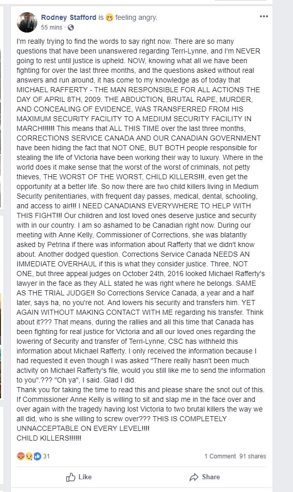 Michael Rafferty, co-killer in Tori Stafford murder, moved from maximum to medium security facility - image