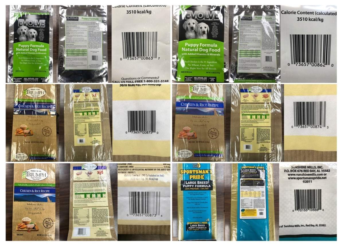 Sunshine Mills’ list of dog food that may have elevated levels of vitamin D.