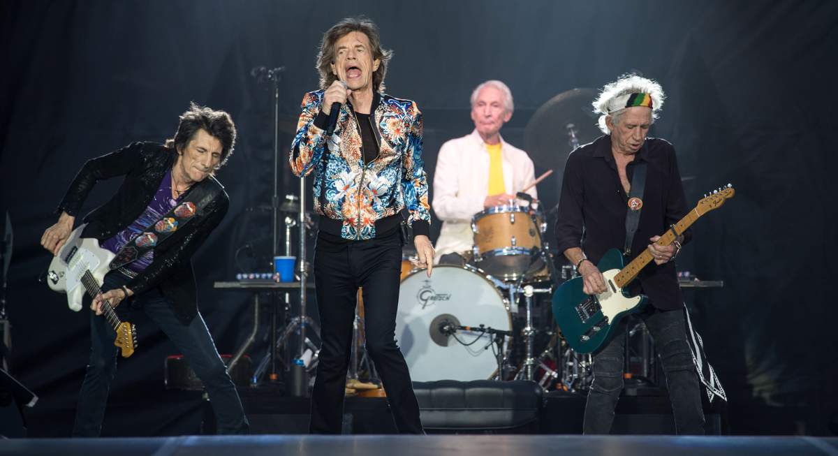 (L-R) Mick Jagger, Charlie Watts and Keith Richards of The Rolling Stones at the Mercedes Benz-Arena in Berlin, Germany.