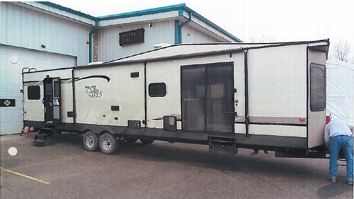 Police said a large new travel trailer was stolen from Salmon Arm early in the morning on Friday. 