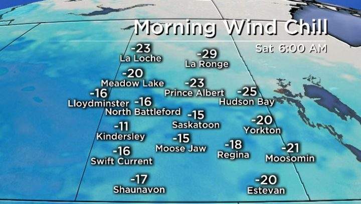 Saturday morning wind chills across the province.