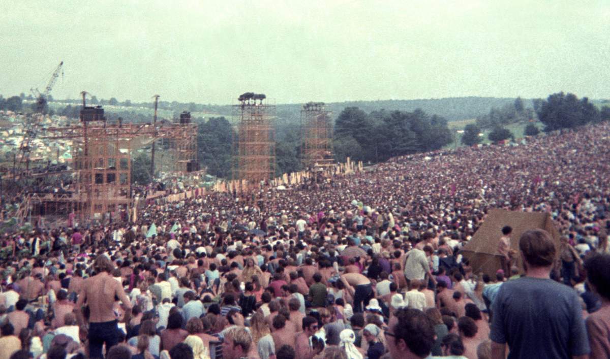 The crowd on Day 1 of the Woodstock Festival on August 15, 1969.