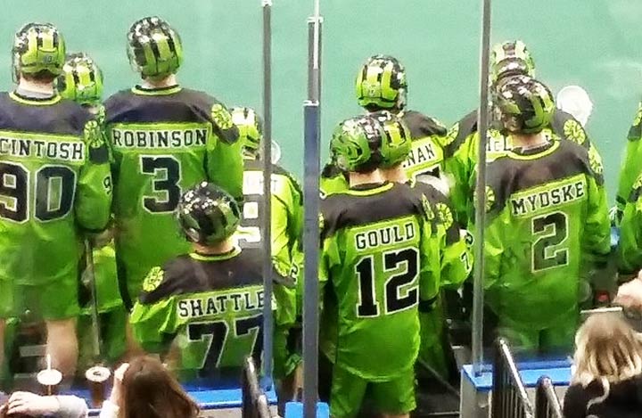 Zach Gould scored his first National Lacrosse League goal in front of a home crowd at the Saskatchewan Rush exhibition game on Dec. 8, 2018.