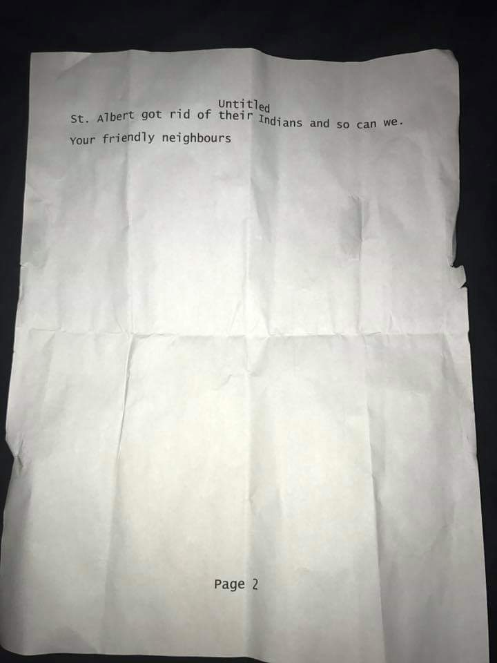 Racist letter tells Leduc family ‘we do not like your kind’ Edmonton