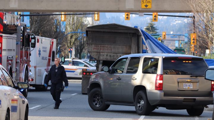 RCMP investigate a fatal "dooring" collision in North Vancouver in January 2019.