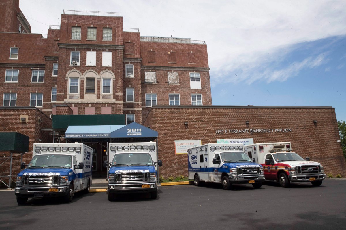 Ambulances are seen parked at the entrance to the Emergency Room of St. Barnabas Hospital, Saturday, July 8, 2017, in the Bronx borough of New York. 