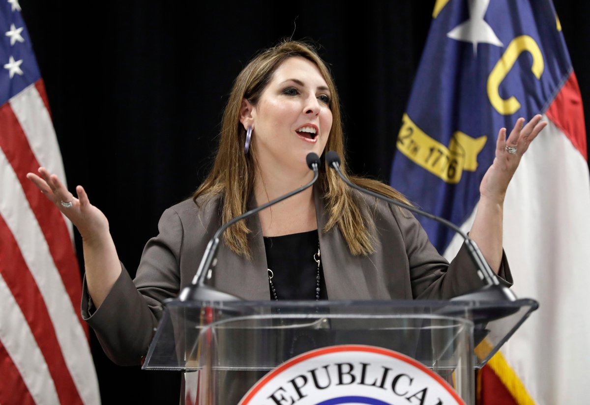 RNC Chairwoman Ronna McDaniel speaks during a news conference for the 2020 Republican National Convention in Charlotte, N.C., Monday, Oct. 1, 2018. The committee announced Aug. 24-27, 2020 as the dates for the convention. ().