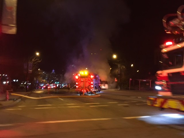 Shuttle bus bursts into flames near Vancouver City Hall - image