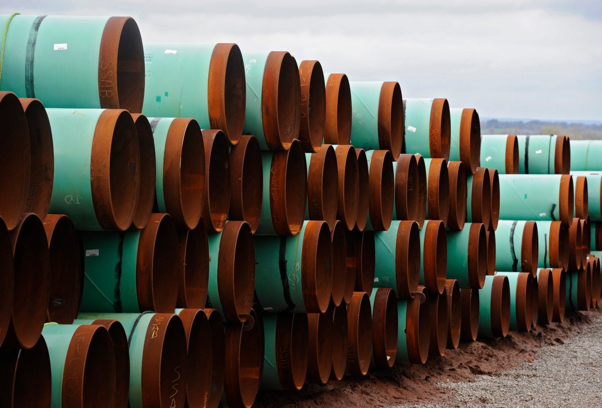 FILE - Piping to be used for the Keystone XL pipe line from Cushing, Oklahoma to the Gulf of Mexico sits stacked at a storage yard at TransCanada Pipe Yard near Cushing, Oklahoma, USA, 21 March 2012 (reissued 09 November 2018).