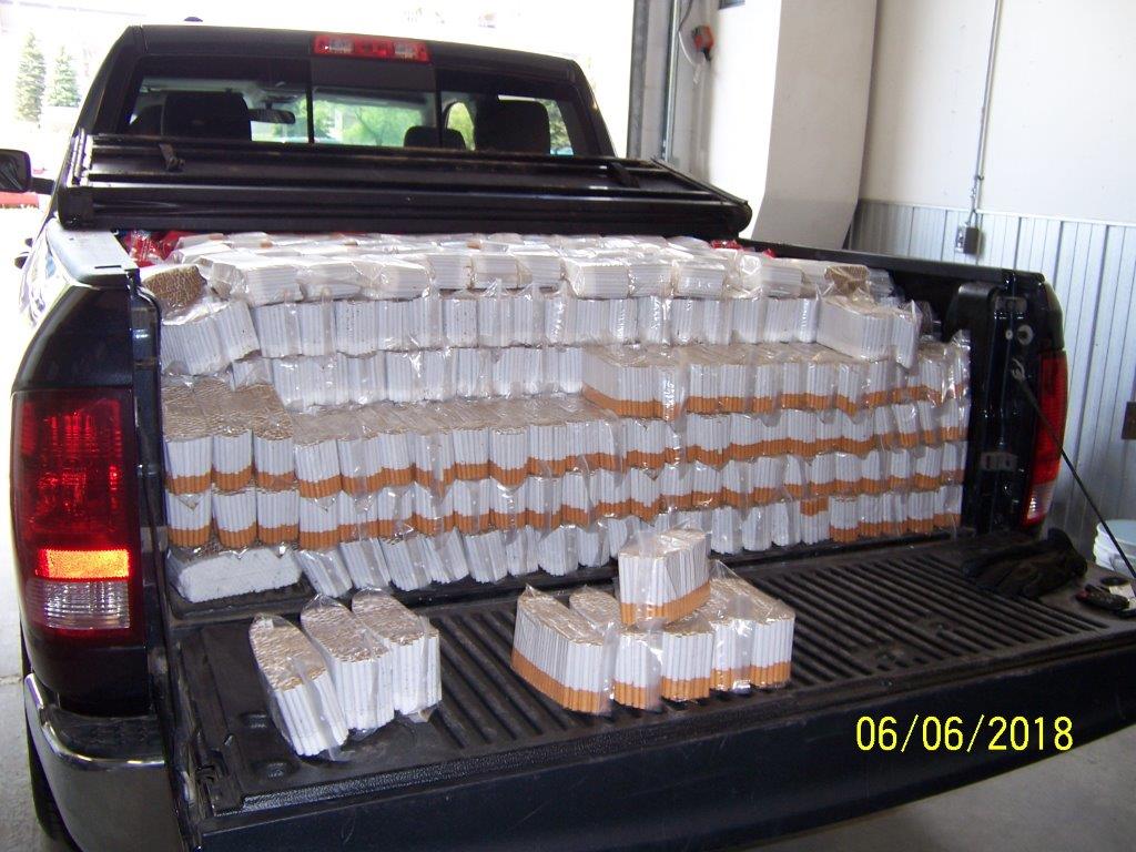 A photo of the 226,381 unstamped cigarettes seized on June 6, 2018, by New Brunswick Public Safety enforcement officers.
