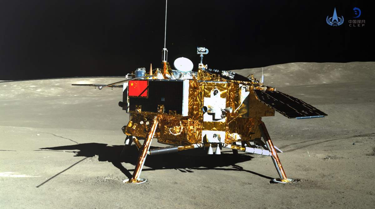 BEIJING, Jan. 11, 2019 Photo taken by the rover Yutu-2 (Jade Rabbit-2) on Jan. 11, 2019 shows the lander of the Chang’e-4 probe.