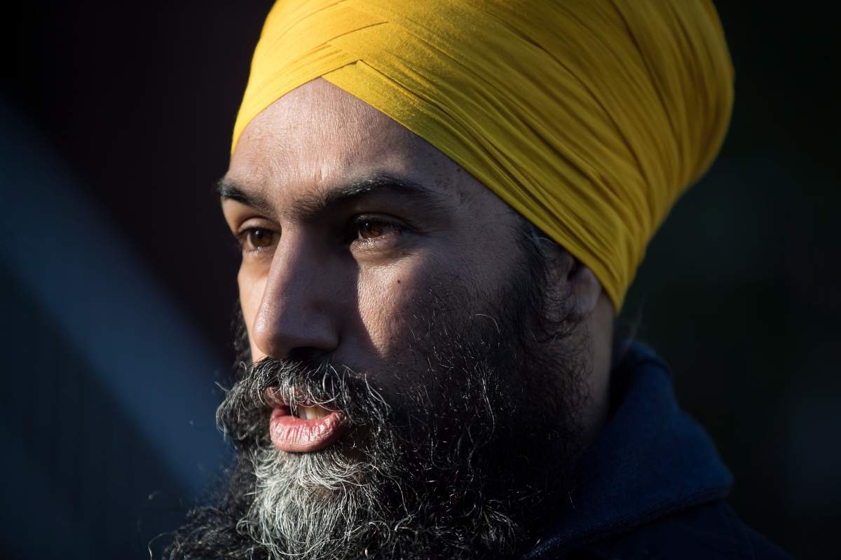 NDP Leader Jagmeet Singh is interviewed while door knocking for his byelection campaign, in Burnaby, B.C., on Saturday January 12, 2019.