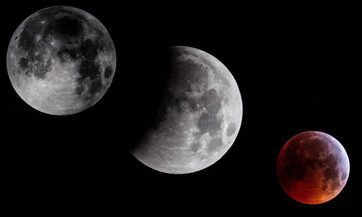 A combo picture shows the different phases of the ‘super blood moon’ and the eclipse seen from Mallorca, Spain, early Jan. 21, 2019.