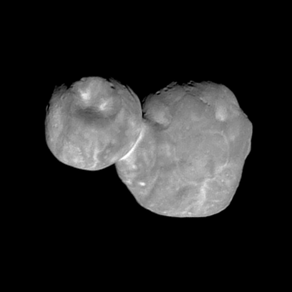 This Tuesday, Jan. 1, 2019 image made available by NASA on Thursday, Jan. 24 shows the Kuiper belt object Ultima Thule, encountered by the New Horizons spacecraft.