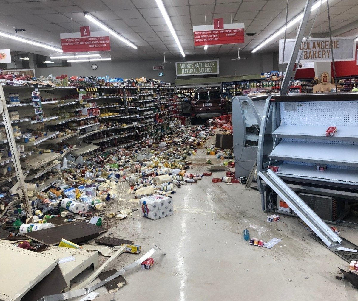 A vehicle drove through a grocery store in Saulnierville, N.S., on Friday afternoon.