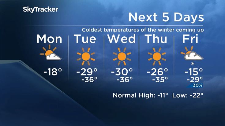 Winnipeg’s 5 day forecast for the week of January 28, 2019.
