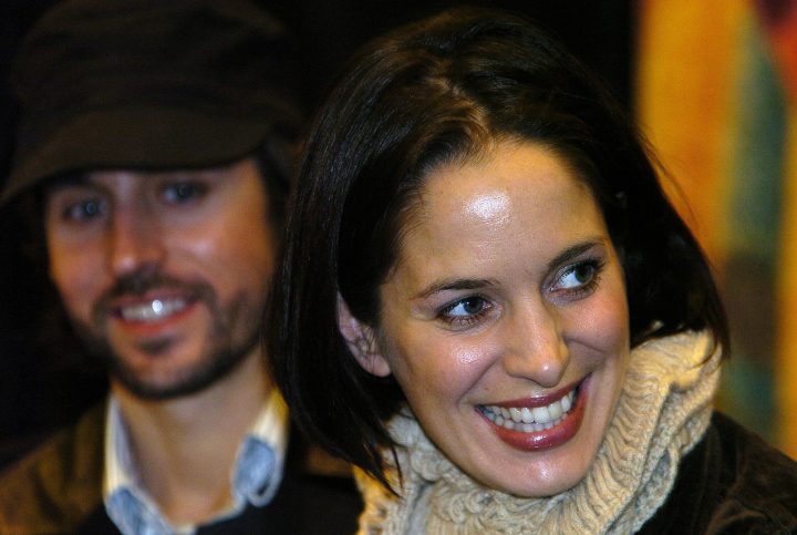 Canadian musicians and husband and wife Chantal Kreviazuk, right, and Raine Maida smile during a press conference prior to the SOCAN Awards in Toronto Monday Nov. 15, 2004.
